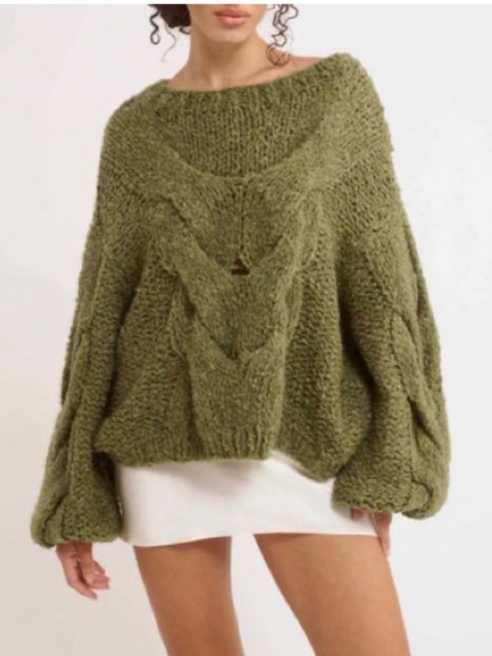 Rumored Nonna Distressed Oversized Chuncky Thick Sweater Olive Green S/M